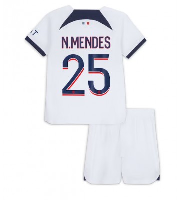 Paris Saint-Germain Nuno Mendes #25 Segunda Equipación Niños 2023-24 Manga Corta (+ Pantalones cortos)